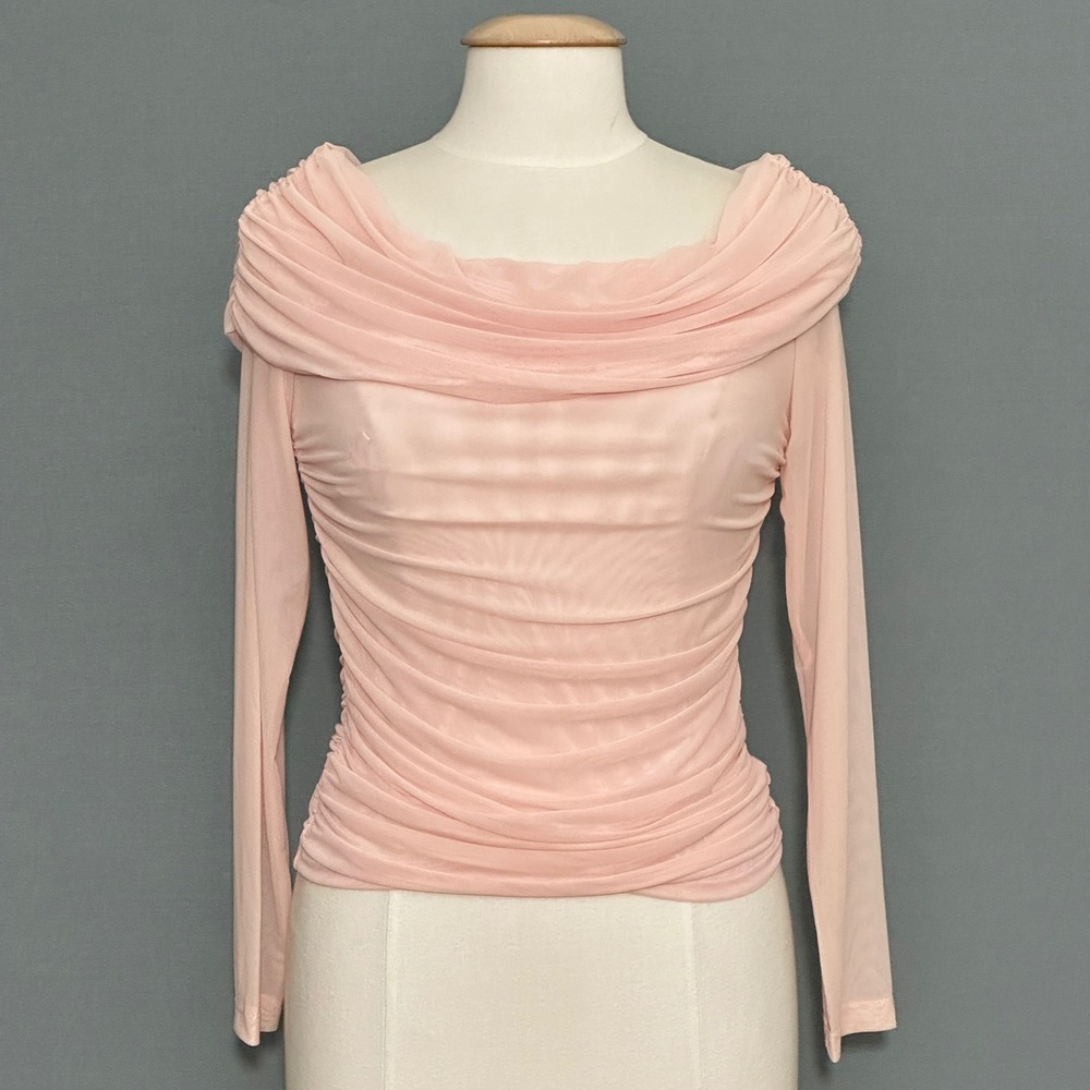 Maeve Anthropologie Womens Top M Pink Ruched Mesh Sheer Feminine Fairy Coquette